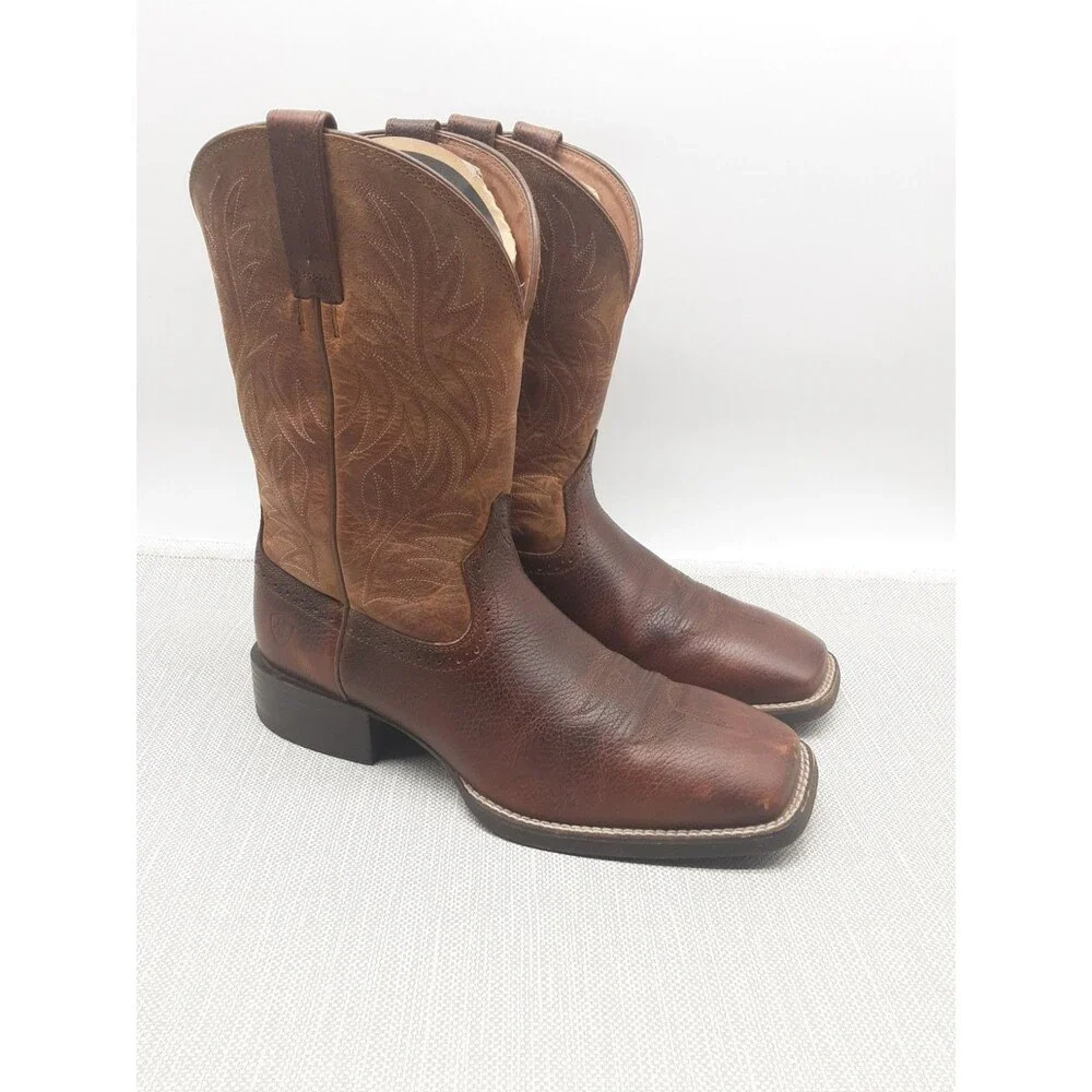 Ariat Size 10 EE Brown Boots Western Cowboy Square Toe Biker 10016291 Flaw